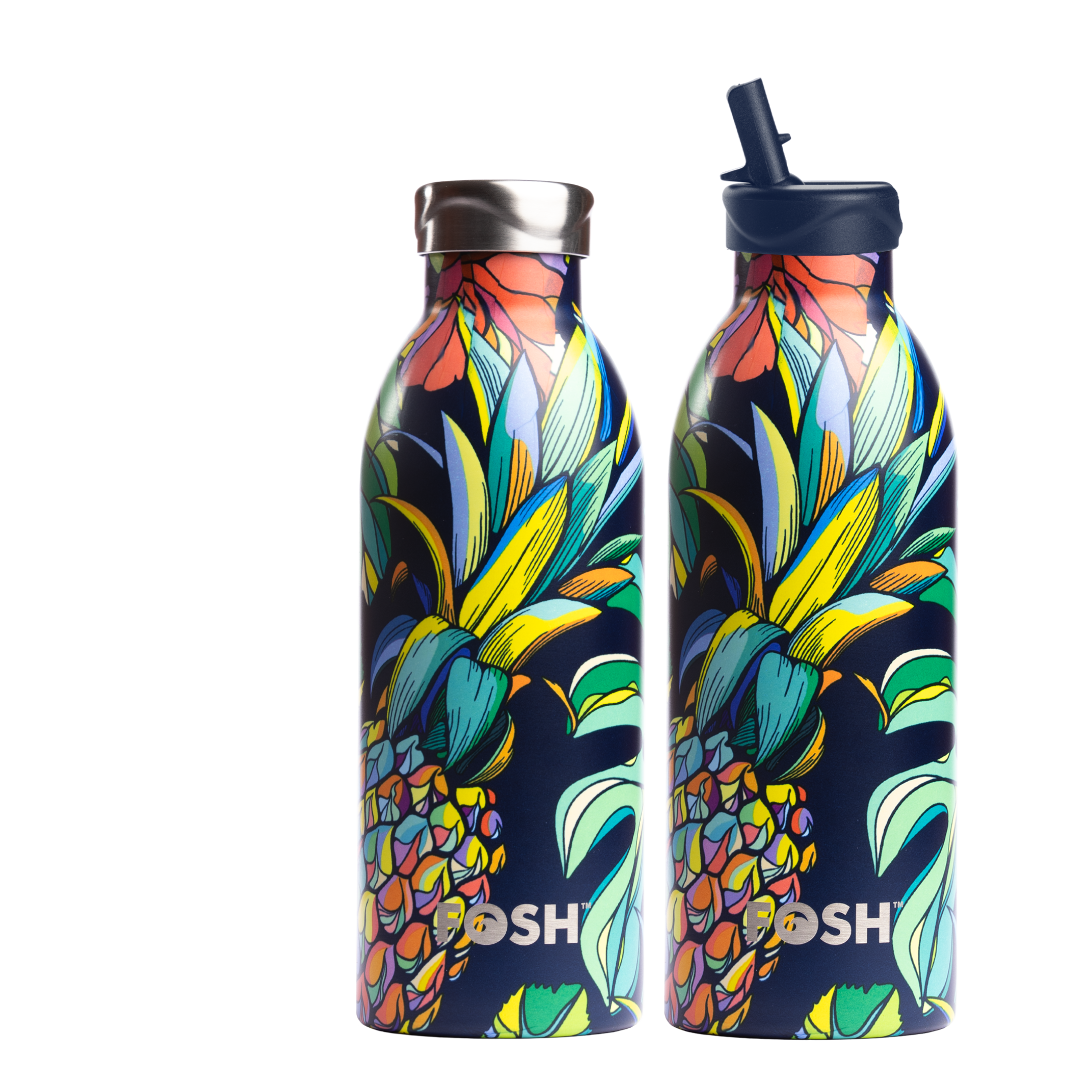 Pineapple Print Bottle | Printed Metal Water Bottles With Straw | FOSH